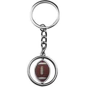 Art Attack I Love Football Rotating Keychain, Metal Rubber Gridiron Sport Charm Pendant Car Party Favor Key Ring Holder Coaches Players (Silver)