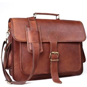 ANUENT Genuine Brown Leather Laptop Messenger Bag for Men and Women | Rugged Leather Satchel | Professional Business Briefcase | Crossbody Computer Bag