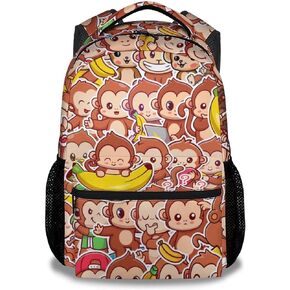 Monkey Backpack for Girls Boys, 16" Cute School Bookbag, Cartoon Large Capacity Laptop Bag for Kids Students