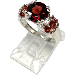 925 Sterling Silver Genuine Garnet 2-1/2 Ct Round Statement Ring