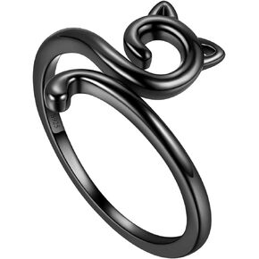 925 Sterling Silver Cute Cat Ring for Women Girls Adjustable Animal Ring Adorable Ladybag Sunflower Ring Lucky Elephant Ring Lovely Kitty Cat Ring Birthday Christmas Gift for Girlfriend Sisters Friends Gift with Gift Box