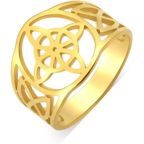 TEAMER Witches Knot Ring Stainless Steel Witchcraft Celtic Amulet Ring Geometric Celtic Knot Ring Vintage Jewelry For Women
