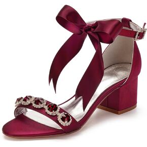 Women's Low Block Heels Sandals Peep Toe Chunky Ankle Strap Crystal Wedding Dress Shoes with Bow