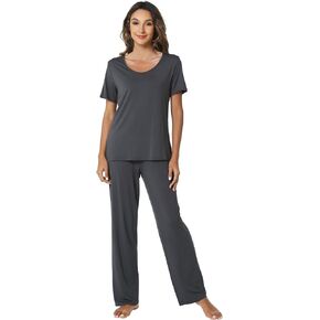 WiWi Womens Bamboo Viscose Pajamas Set 2 Piece Soft Top with Long Pants Pjs Sleepwear Lightweight Loungewear Sets S-XXL