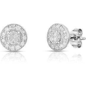 NATALIA DRAKE Small Round Halo Miracle Plate Stud 1/4 Cttw Diamond Stud Earrings for Women in Rhodium Plated 925 Sterling Silver