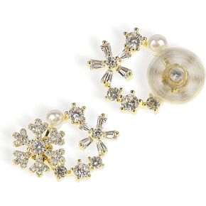 JeanBeau Cubic Zirconia Pearl Snowflake Sunshine Stud Earrings for Women Girls, Statement Sparkly Cluster Rhinestone CZ Round Hypoallergenic Studs Prom Wedding Holiday Fashion Jewelry Gift