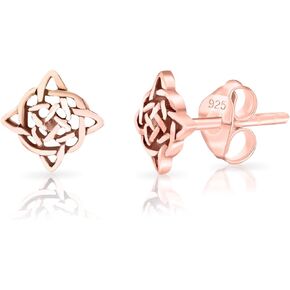 DTPsilver 925 Sterling Silver, 24K Yellow or 18K Rose Gold Plated - TINY/VERY SMALL Fashion Studs Earrings - Celtic Four Trinity Knot or Knotwork Triangle - Diameter: 5 or 7 mm