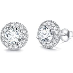 WTYIM 2CT Moissanite Stud Earrings for Women 18K White Gold Plated 925 Sterling Silver 6.5mm Simulated Diamond Moissanite Earrings Wedding Fine Jewelry Gifts