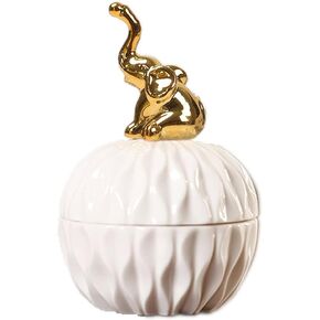Golden Elephant Cute Animal Ceramic Jewelry Box Ring Storage Jar Animal Candy Box for Keeping Holding Ring, Necklaces, Jewelry, Earring, Keys,wedding Candy, Elephant, 4.2 Inch