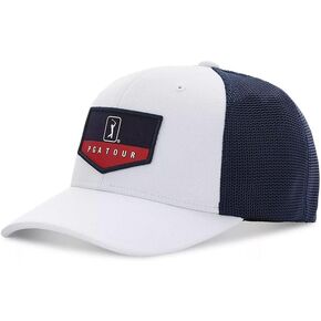 PGA TOUR Men's Americana Trucker Style Golf Hat, Bright White