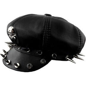 Cool Punk Rock Skull Spike Cap Biker Newsboy Flat Cap Mens Women Unisex