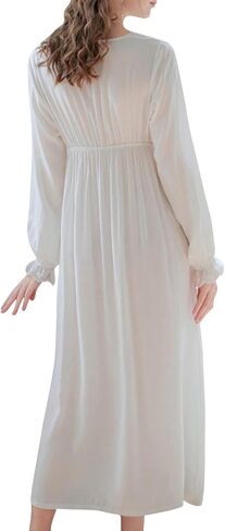 ASHER FASHION Women's Vintage Victorian Nightgown Long Sleeve Lace V Neck Sleepwear Cotton Pajamas Nightwear Lounge Dress in Saudi Arabia