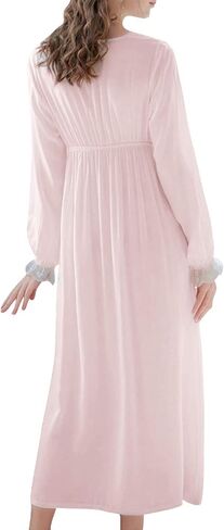 ASHER FASHION Women's Vintage Victorian Nightgown Long Sleeve Lace V Neck Sleepwear Cotton Pajamas Nightwear Lounge Dress in Saudi Arabia