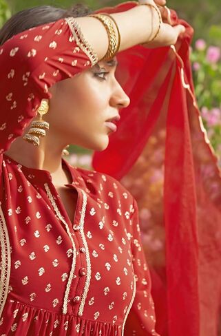 كورتا نسائية هندية من Janasya Indian Maroon Georgette Foil Motif مطبوعة مع Palazzo وDupatta in Saudi Arabia