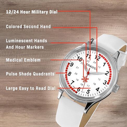 ساعة داكوتا النسائية ممرضة 36 ملم بمينا عسكري مقاومة للماء مع حزام جلدي. ساعة للممرضات، الدعك، الساعة الطبية، ساعة EMT in Kuwait