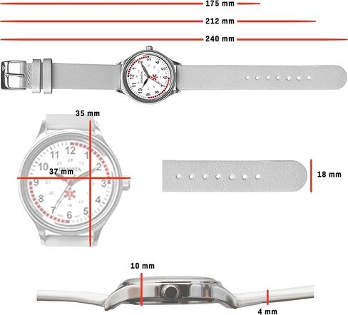 ساعة داكوتا النسائية ممرضة 36 ملم بمينا عسكري مقاومة للماء مع حزام جلدي. ساعة للممرضات، الدعك، الساعة الطبية، ساعة EMT in Kuwait