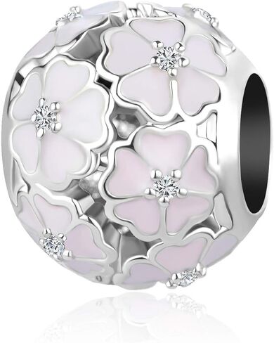 Luluadorn Women Flower White Pink Light Charm for Bracelets Bead Necklaces Pendants Gift for Girl Daughter Granddaughter Family Christmas Birthday in Saudi Arabia