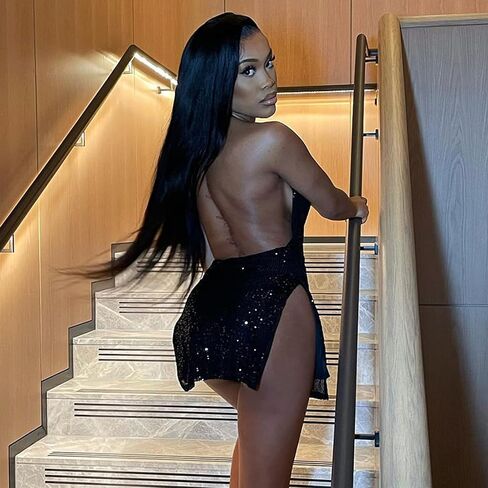 المرأة الترتر الرسن Bodycon فستان قصير انقسام هيم عارية الذراعين رقبة الطربوش مثير فستان قصير مفتوح الظهر فساتين حفلات الكوكتيل in Saudi Arabia