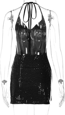المرأة الترتر الرسن Bodycon فستان قصير انقسام هيم عارية الذراعين رقبة الطربوش مثير فستان قصير مفتوح الظهر فساتين حفلات الكوكتيل in Saudi Arabia