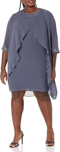 Women's Plus Size Chiffon Tier Jacket Dress with Beading Detail in Saudi Arabia