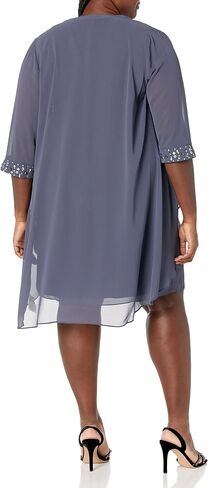 Women's Plus Size Chiffon Tier Jacket Dress with Beading Detail in Saudi Arabia