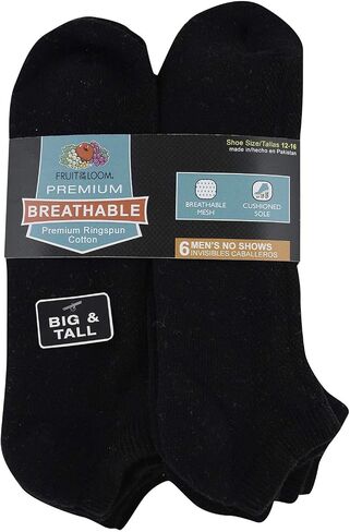 Fruit of the Loom Men's 6-Pair Half Cushion Breathable No Show Socks in Saudi Arabia