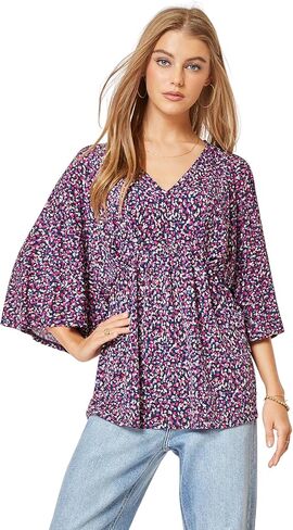 عزيزي سكارليت 3/4 كم طول قمصان نسائية - بلوزة نسائية مريحة خالية من التجاعيد ورقبة على شكل حرف V للمناسبات غير الرسمية in Kuwait