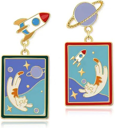 ANDPAI Unique Handmade Charm Enamel Planet Cat Star Dangle Drop Stud Earrings for Women Girls Statement Hypoallergenic Jewelry Gifts in Saudi Arabia