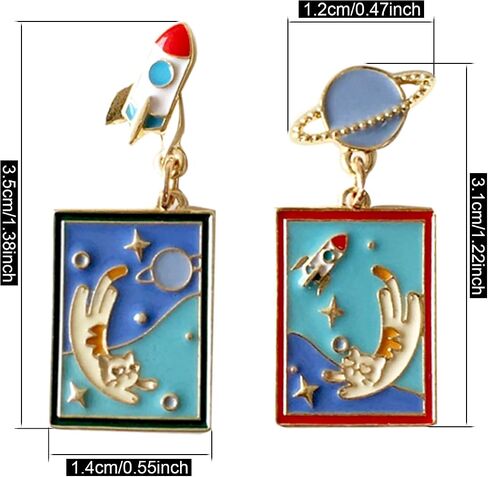 ANDPAI Unique Handmade Charm Enamel Planet Cat Star Dangle Drop Stud Earrings for Women Girls Statement Hypoallergenic Jewelry Gifts in Saudi Arabia