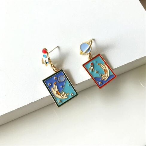 ANDPAI Unique Handmade Charm Enamel Planet Cat Star Dangle Drop Stud Earrings for Women Girls Statement Hypoallergenic Jewelry Gifts in Saudi Arabia