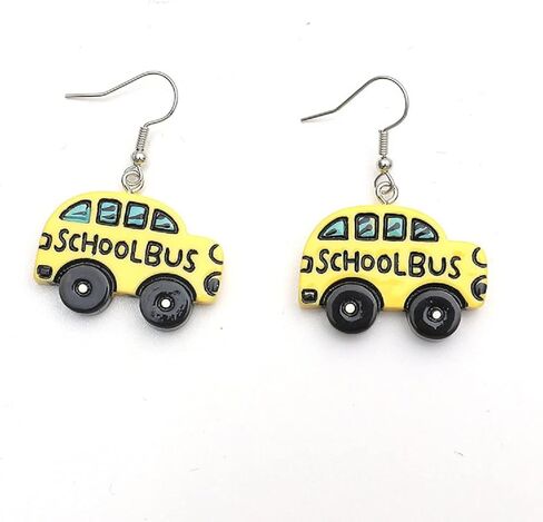 Cute Yellow School Bus Drop Dangle Earrings Resin Funny Cartoon Car Creative for Teachers Students Jewelry in Saudi Arabia