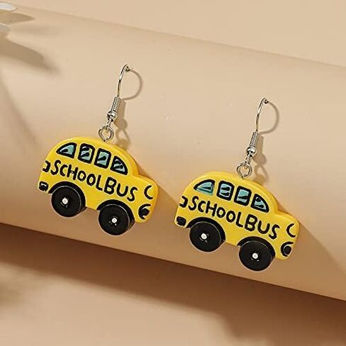 Cute Yellow School Bus Drop Dangle Earrings Resin Funny Cartoon Car Creative for Teachers Students Jewelry in Saudi Arabia