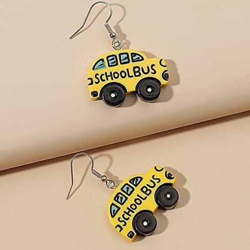 Cute Yellow School Bus Drop Dangle Earrings Resin Funny Cartoon Car Creative for Teachers Students Jewelry in Saudi Arabia