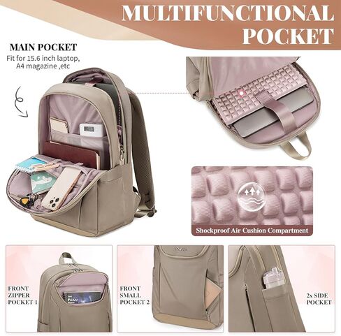 BAIGIO Laptop Backpack for Women Travel Backpack Black Computer Bags with 15.6 Inch Laptop Compartment Water-resistant Women Backpack for Work with USB Charging Port in Kuwait