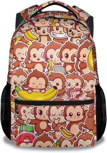Monkey Backpack for Girls Boys, 16" Cute School Bookbag, Cartoon Large Capacity Laptop Bag for Kids Students in Saudi Arabia