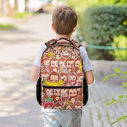 Monkey Backpack for Girls Boys, 16" Cute School Bookbag, Cartoon Large Capacity Laptop Bag for Kids Students in Saudi Arabia