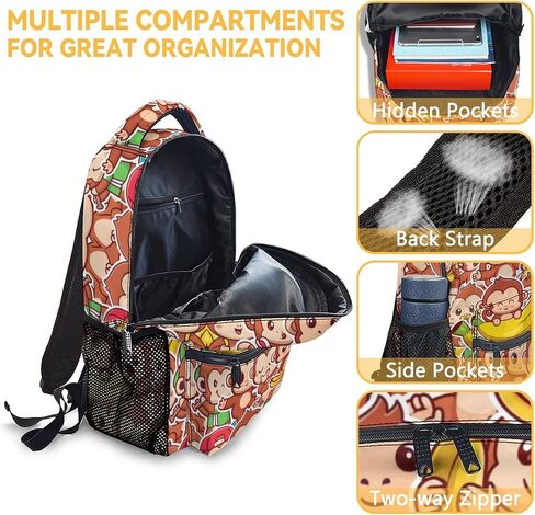 Monkey Backpack for Girls Boys, 16" Cute School Bookbag, Cartoon Large Capacity Laptop Bag for Kids Students in Saudi Arabia