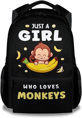 Monkey Backpack for Girls Boys, 16" Cute School Bookbag, Cartoon Large Capacity Laptop Bag for Kids Students in Saudi Arabia