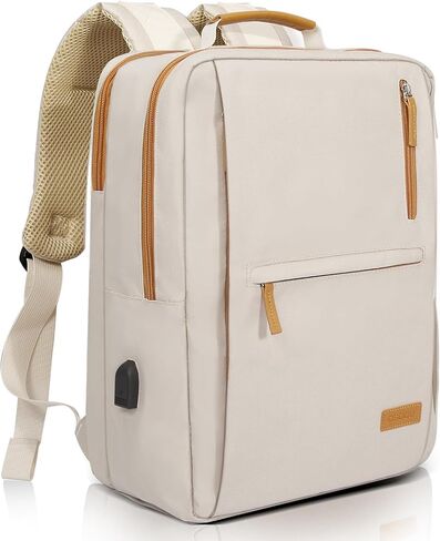 OSOCE Laptop Backpack for Men and Women, 15.6 Inch Smart Backpack 16 Pockets Travel Backpack Work Backpack with USB Charging Port Laptop Bag for College Business, Beige in Saudi Arabia