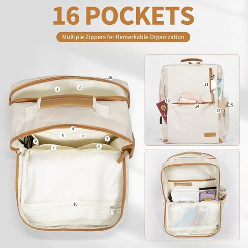 OSOCE Laptop Backpack for Men and Women, 15.6 Inch Smart Backpack 16 Pockets Travel Backpack Work Backpack with USB Charging Port Laptop Bag for College Business, Beige in Saudi Arabia