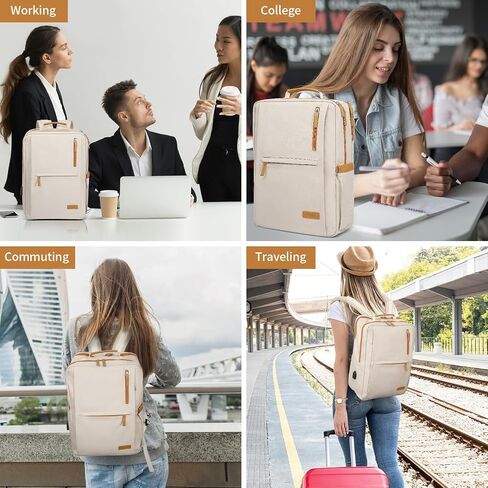 OSOCE Laptop Backpack for Men and Women, 15.6 Inch Smart Backpack 16 Pockets Travel Backpack Work Backpack with USB Charging Port Laptop Bag for College Business, Beige in Saudi Arabia