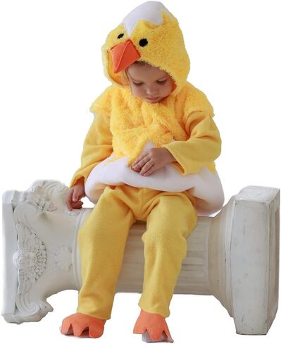 زي الدجاجة للأطفال، زي حيوانات عيد الهالوين، مجموعة كتكوت قطيفة للأطفال للجنسين باللون الأصفر in Kuwait