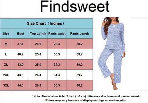 Findsweet 2024 Women's Pajamas Sets 2 Piece Long Sleeve Pj Sleepwear Soft Comfy Tops and Pants with Pockets in Saudi Arabia