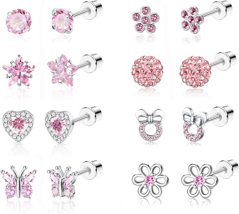 FASACCO 8 أزواج من الأقراط الخلفية المسمار للنساء الملونة تشيكوسلوفاكيا الزهور الكرة المسمار الخلفي الأقراط الأزرار الفولاذ المقاوم للصدأ القلب فراشة المسمار الخلفي مجموعة الأقراط in Kuwait