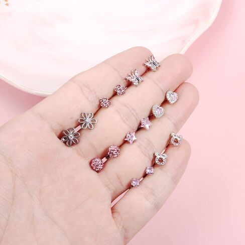 FASACCO 8 أزواج من الأقراط الخلفية المسمار للنساء الملونة تشيكوسلوفاكيا الزهور الكرة المسمار الخلفي الأقراط الأزرار الفولاذ المقاوم للصدأ القلب فراشة المسمار الخلفي مجموعة الأقراط in Kuwait