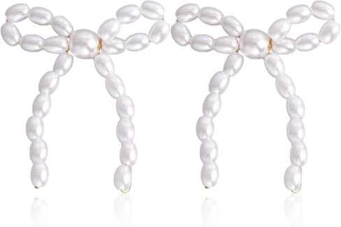 أقراط على شكل فيونكة من اللؤلؤ الذهبي للنساء أقراط من اللؤلؤ الأبيض على شكل عقدة من اللؤلؤ أقراط على شكل فيونكة في عيد الحب هدايا عيد الميلاد للنساء والفتيات in Kuwait