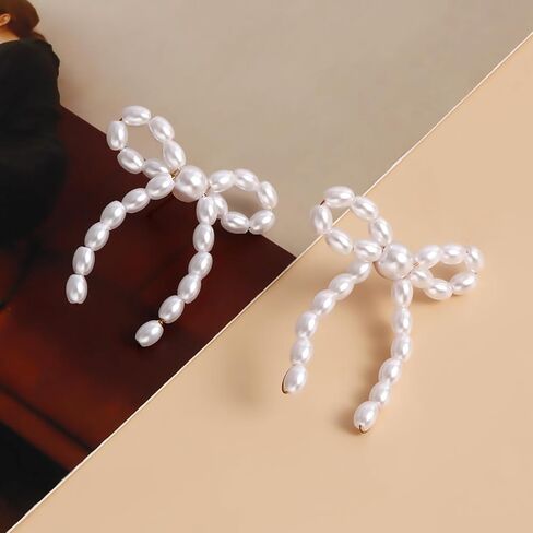 أقراط على شكل فيونكة من اللؤلؤ الذهبي للنساء أقراط من اللؤلؤ الأبيض على شكل عقدة من اللؤلؤ أقراط على شكل فيونكة في عيد الحب هدايا عيد الميلاد للنساء والفتيات in Kuwait