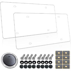 Aootf License Plate Covers- Clear Flat License Plate Protector, Unbreakable Plastic Protective Shield with Screws Caps, 2 Pack for Front Rear Car Tags