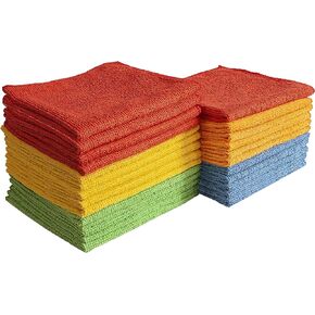 Eurow Microfiber Cleaning Cloths for Home, Kitchen, and Auto Detailing, 11.5 by 11.5 Inches, 5 Colors, 25 Pack