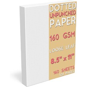 Dotted Grid Paper, Letter Size, 160 Sheets/320 Pages, 160 GSM Maximum Thickness, 8.5 x 11 inch, White, Unpunched, for Calligraphy, Journaling, Binder Refill Inserts, Writing, Art